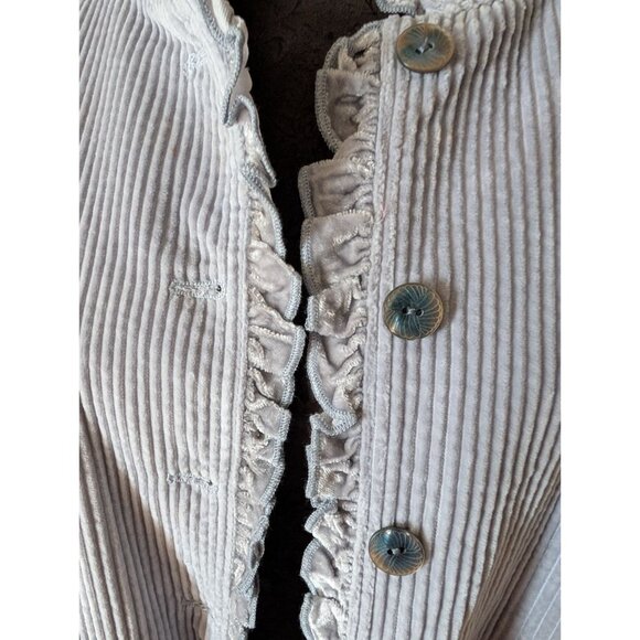 J.Jill Womens 3X Quartz Blue Corduroy Button-Up Jacket With Ruffle Trim NWT - Picture 7 of 8